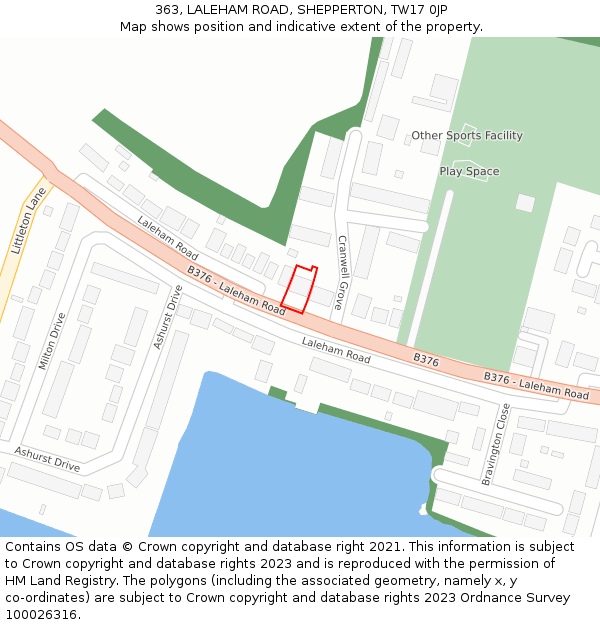 363, LALEHAM ROAD, SHEPPERTON, TW17 0JP: Location map and indicative extent of plot