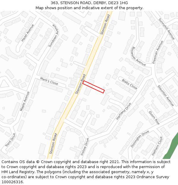 363, STENSON ROAD, DERBY, DE23 1HG: Location map and indicative extent of plot