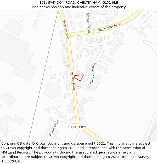 363, SWINDON ROAD, CHELTENHAM, GL51 9LB: Location map and indicative extent of plot
