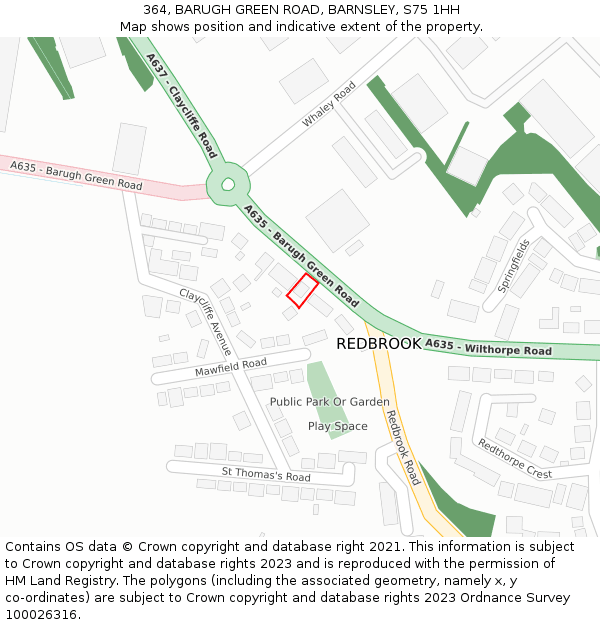 364, BARUGH GREEN ROAD, BARNSLEY, S75 1HH: Location map and indicative extent of plot