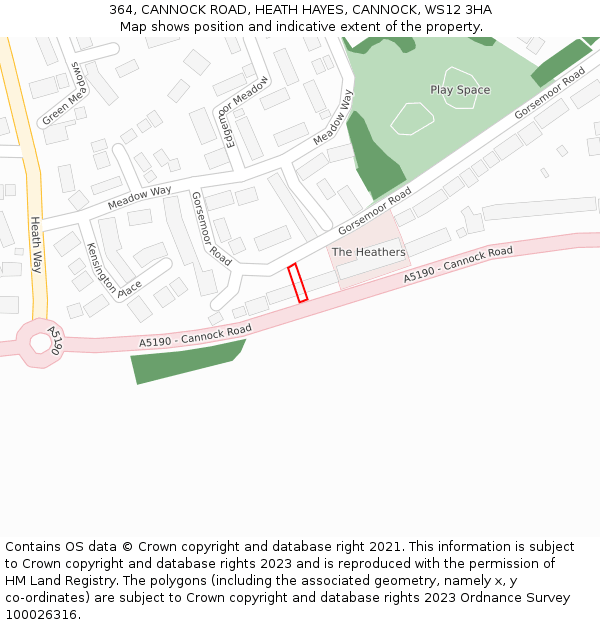 364, CANNOCK ROAD, HEATH HAYES, CANNOCK, WS12 3HA: Location map and indicative extent of plot