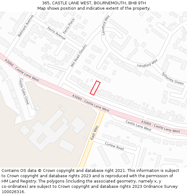 365, CASTLE LANE WEST, BOURNEMOUTH, BH8 9TH: Location map and indicative extent of plot