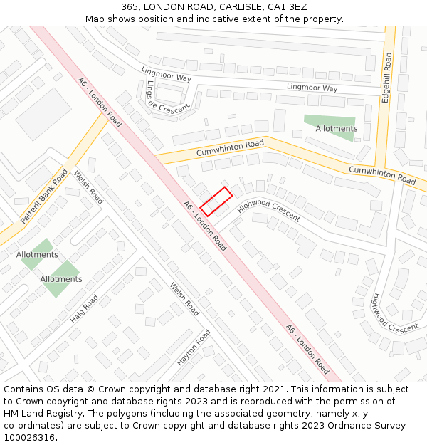 365, LONDON ROAD, CARLISLE, CA1 3EZ: Location map and indicative extent of plot