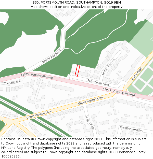 365, PORTSMOUTH ROAD, SOUTHAMPTON, SO19 9BH: Location map and indicative extent of plot