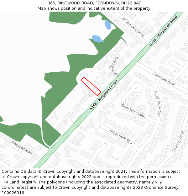 365, RINGWOOD ROAD, FERNDOWN, BH22 9AE: Location map and indicative extent of plot