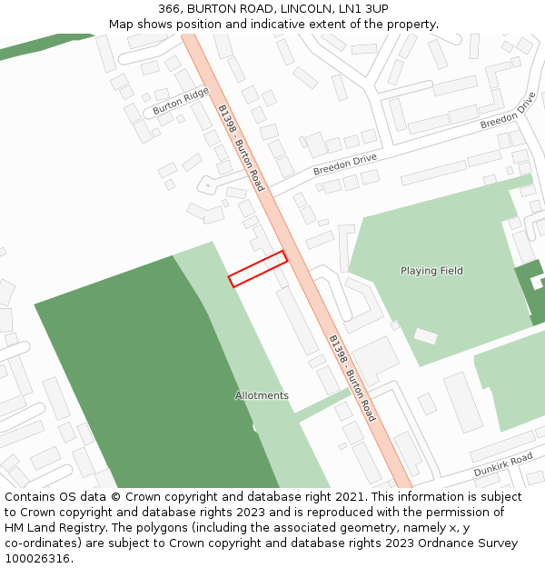 366, BURTON ROAD, LINCOLN, LN1 3UP: Location map and indicative extent of plot
