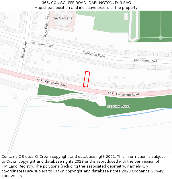 366, CONISCLIFFE ROAD, DARLINGTON, DL3 8AG: Location map and indicative extent of plot