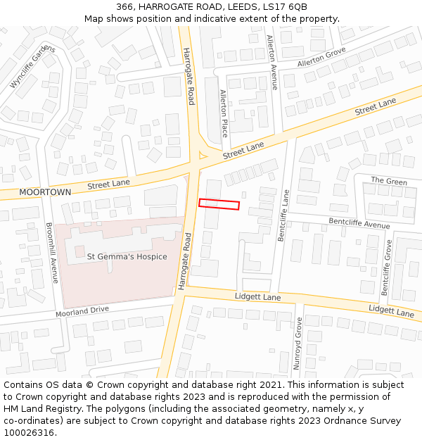 366, HARROGATE ROAD, LEEDS, LS17 6QB: Location map and indicative extent of plot