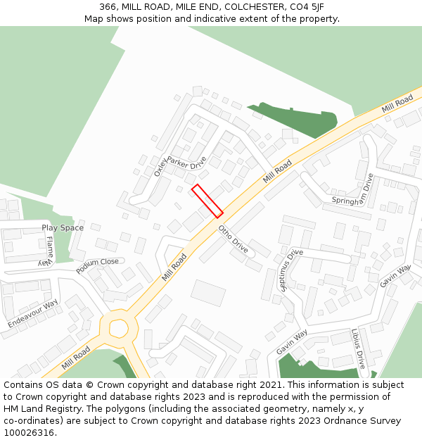 366, MILL ROAD, MILE END, COLCHESTER, CO4 5JF: Location map and indicative extent of plot
