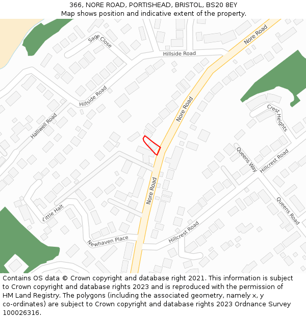 366, NORE ROAD, PORTISHEAD, BRISTOL, BS20 8EY: Location map and indicative extent of plot