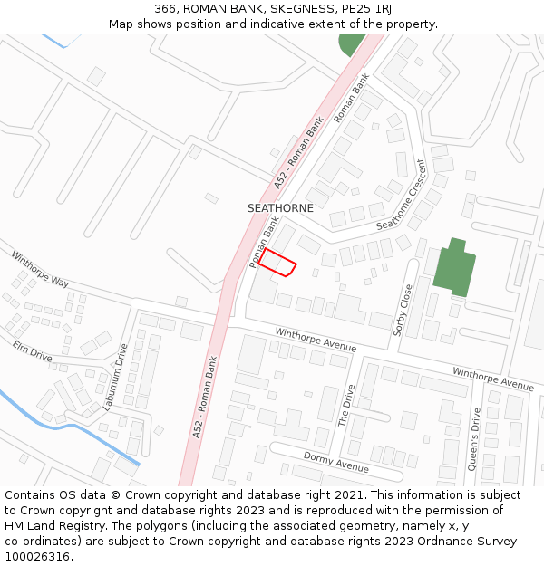 366, ROMAN BANK, SKEGNESS, PE25 1RJ: Location map and indicative extent of plot