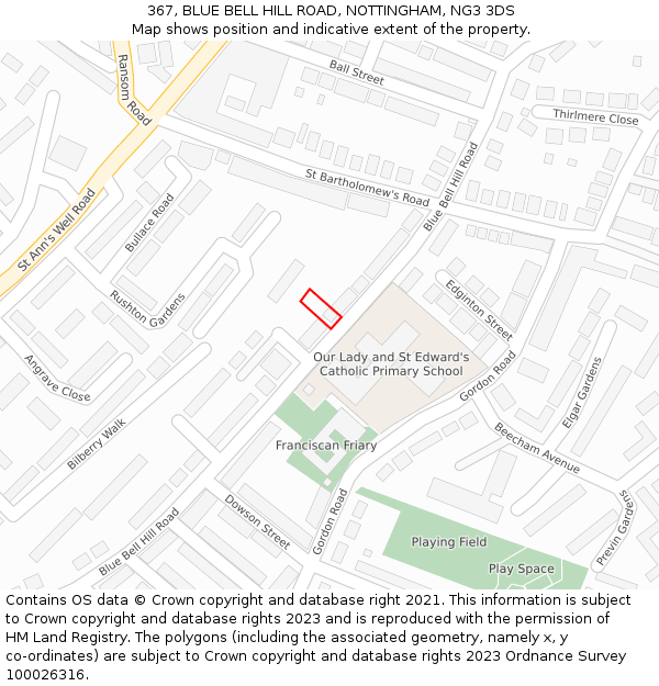 367, BLUE BELL HILL ROAD, NOTTINGHAM, NG3 3DS: Location map and indicative extent of plot