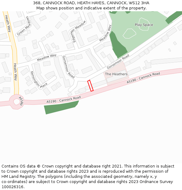 368, CANNOCK ROAD, HEATH HAYES, CANNOCK, WS12 3HA: Location map and indicative extent of plot