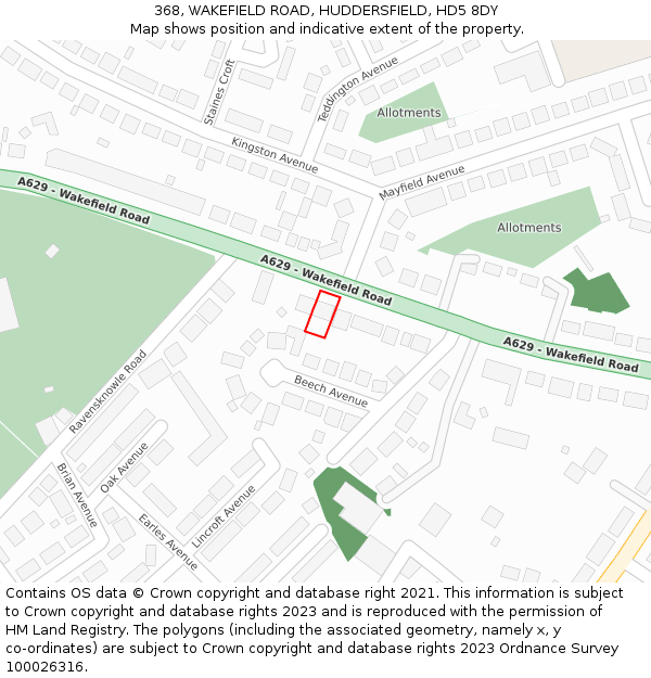 368, WAKEFIELD ROAD, HUDDERSFIELD, HD5 8DY: Location map and indicative extent of plot