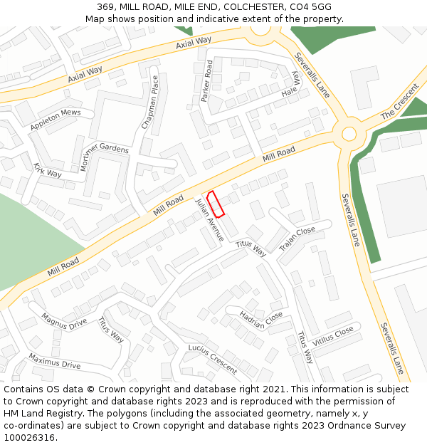 369, MILL ROAD, MILE END, COLCHESTER, CO4 5GG: Location map and indicative extent of plot