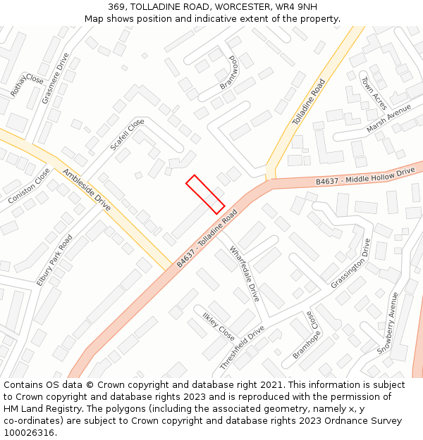 369, TOLLADINE ROAD, WORCESTER, WR4 9NH: Location map and indicative extent of plot