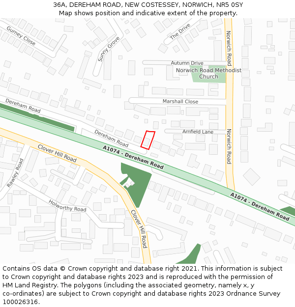 36A, DEREHAM ROAD, NEW COSTESSEY, NORWICH, NR5 0SY: Location map and indicative extent of plot