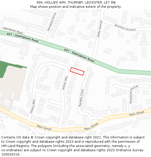 36A, HOLLIES WAY, THURNBY, LEICESTER, LE7 9RJ: Location map and indicative extent of plot