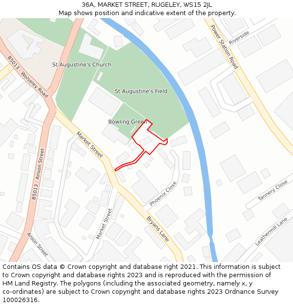 36A, MARKET STREET, RUGELEY, WS15 2JL: Location map and indicative extent of plot