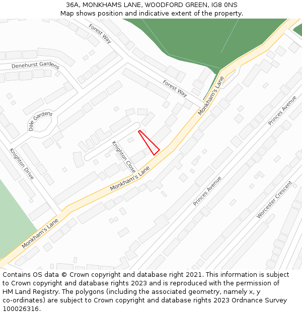 36A, MONKHAMS LANE, WOODFORD GREEN, IG8 0NS: Location map and indicative extent of plot