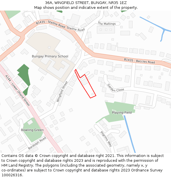 36A, WINGFIELD STREET, BUNGAY, NR35 1EZ: Location map and indicative extent of plot