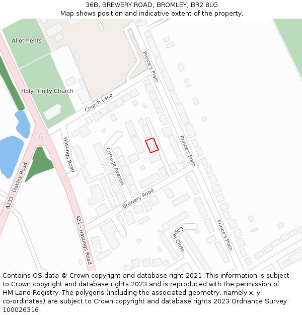 36B, BREWERY ROAD, BROMLEY, BR2 8LG: Location map and indicative extent of plot