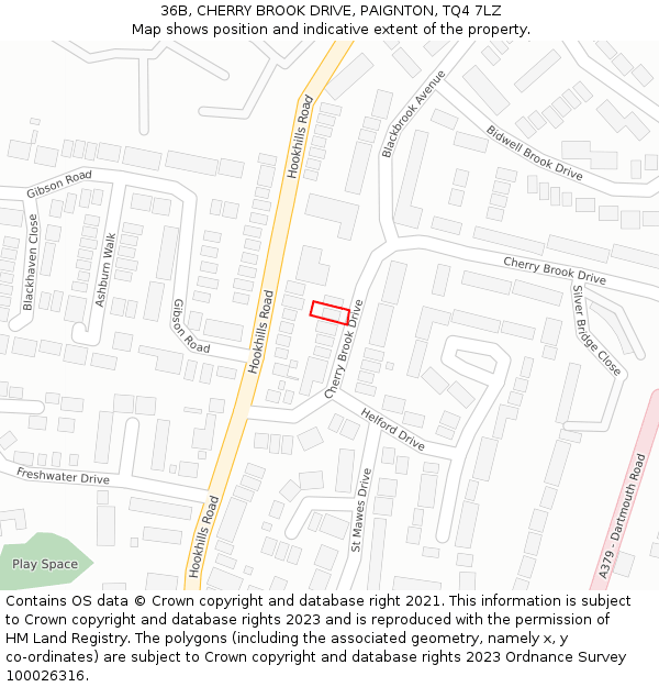 36B, CHERRY BROOK DRIVE, PAIGNTON, TQ4 7LZ: Location map and indicative extent of plot