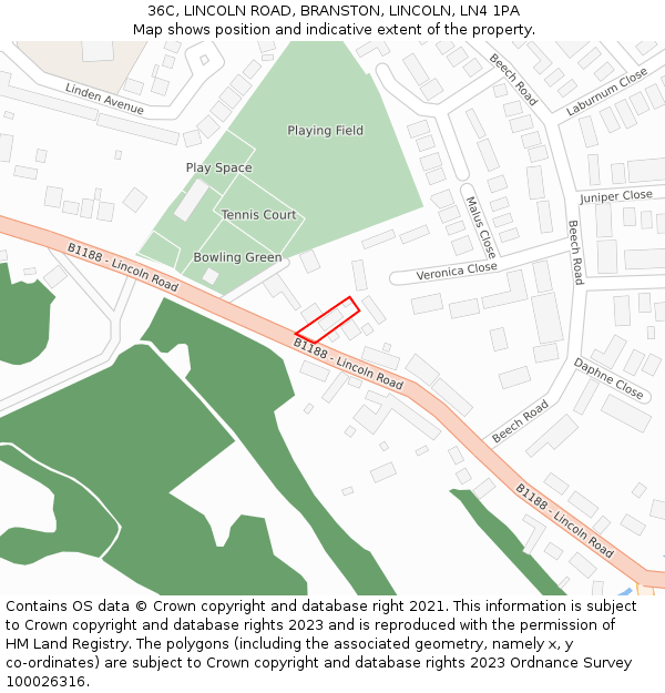 36C, LINCOLN ROAD, BRANSTON, LINCOLN, LN4 1PA: Location map and indicative extent of plot