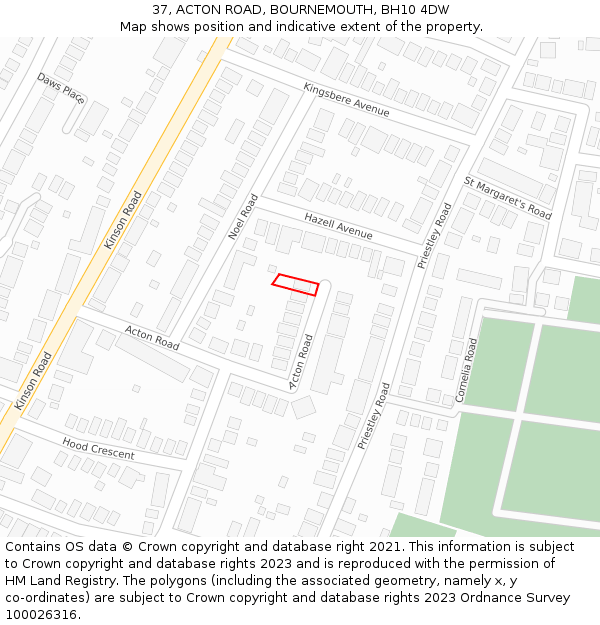 37, ACTON ROAD, BOURNEMOUTH, BH10 4DW: Location map and indicative extent of plot