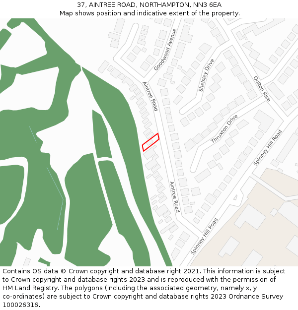 37, AINTREE ROAD, NORTHAMPTON, NN3 6EA: Location map and indicative extent of plot