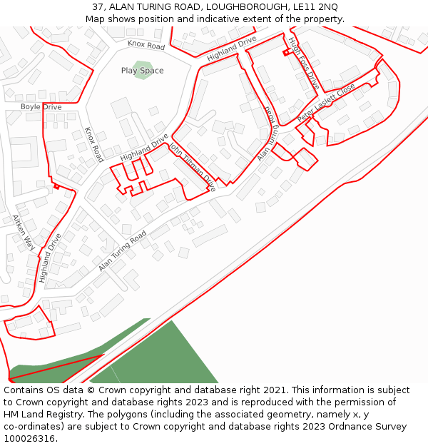 37, ALAN TURING ROAD, LOUGHBOROUGH, LE11 2NQ: Location map and indicative extent of plot