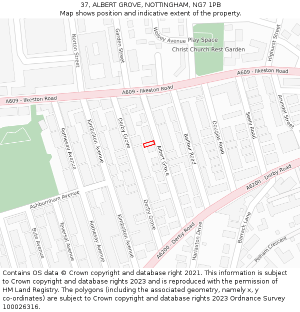 37, ALBERT GROVE, NOTTINGHAM, NG7 1PB: Location map and indicative extent of plot