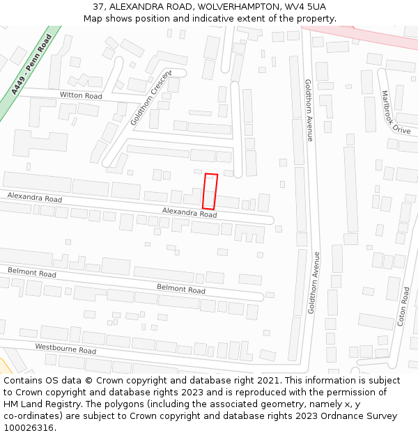 37, ALEXANDRA ROAD, WOLVERHAMPTON, WV4 5UA: Location map and indicative extent of plot