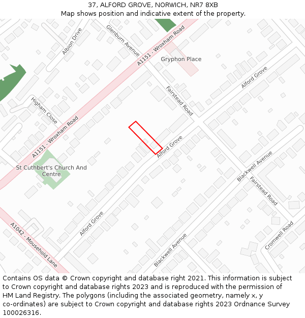 37, ALFORD GROVE, NORWICH, NR7 8XB: Location map and indicative extent of plot