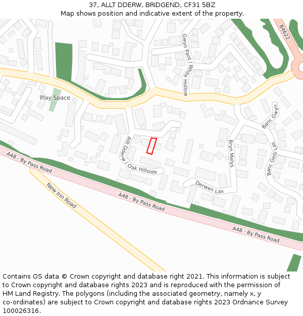 37, ALLT DDERW, BRIDGEND, CF31 5BZ: Location map and indicative extent of plot