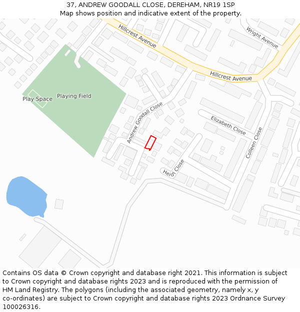 37, ANDREW GOODALL CLOSE, DEREHAM, NR19 1SP: Location map and indicative extent of plot