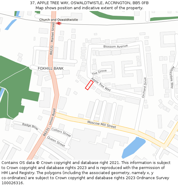 37, APPLE TREE WAY, OSWALDTWISTLE, ACCRINGTON, BB5 0FB: Location map and indicative extent of plot