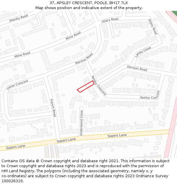 37, APSLEY CRESCENT, POOLE, BH17 7LX: Location map and indicative extent of plot