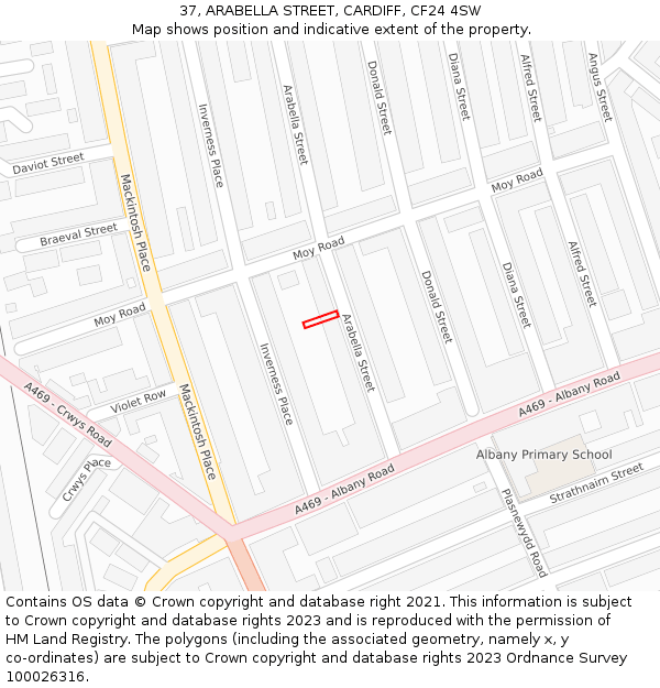37, ARABELLA STREET, CARDIFF, CF24 4SW: Location map and indicative extent of plot