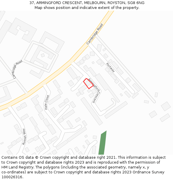 37, ARMINGFORD CRESCENT, MELBOURN, ROYSTON, SG8 6NG: Location map and indicative extent of plot