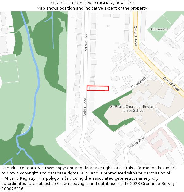 37, ARTHUR ROAD, WOKINGHAM, RG41 2SS: Location map and indicative extent of plot