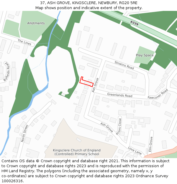 37, ASH GROVE, KINGSCLERE, NEWBURY, RG20 5RE: Location map and indicative extent of plot
