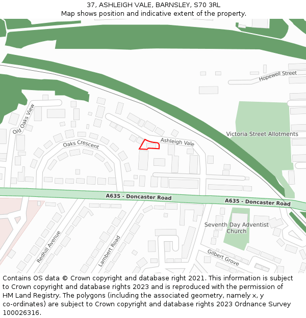 37, ASHLEIGH VALE, BARNSLEY, S70 3RL: Location map and indicative extent of plot