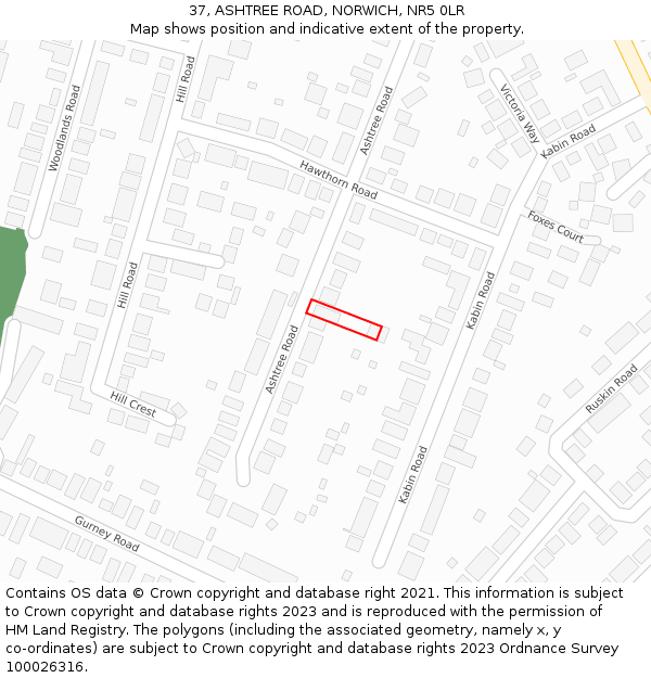 37, ASHTREE ROAD, NORWICH, NR5 0LR: Location map and indicative extent of plot