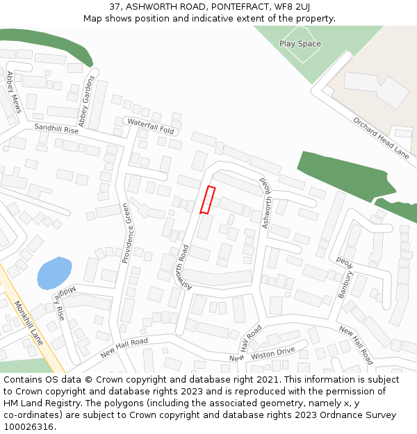 37, ASHWORTH ROAD, PONTEFRACT, WF8 2UJ: Location map and indicative extent of plot