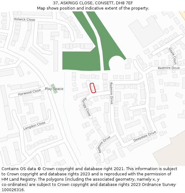 37, ASKRIGG CLOSE, CONSETT, DH8 7EF: Location map and indicative extent of plot