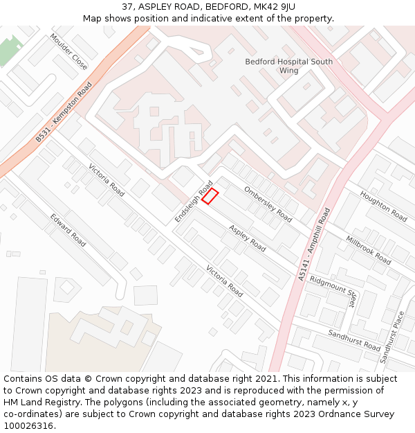 37, ASPLEY ROAD, BEDFORD, MK42 9JU: Location map and indicative extent of plot