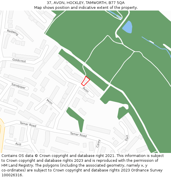 37, AVON, HOCKLEY, TAMWORTH, B77 5QA: Location map and indicative extent of plot