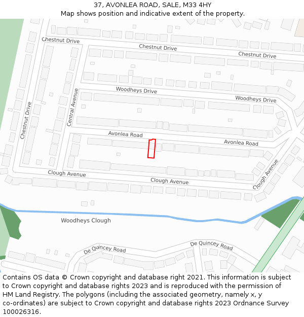 37, AVONLEA ROAD, SALE, M33 4HY: Location map and indicative extent of plot