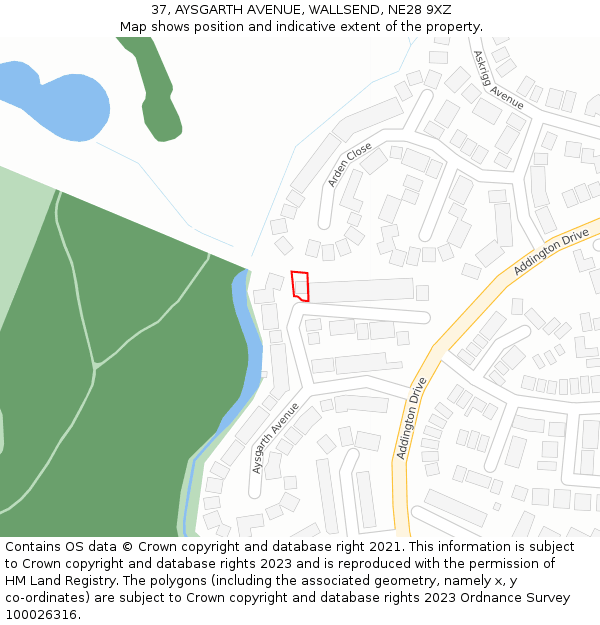 37, AYSGARTH AVENUE, WALLSEND, NE28 9XZ: Location map and indicative extent of plot